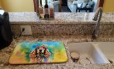 Cocker Spaniel Hippie Dawg Dish Drying Mat Absorbent Dish Drying Mat Pad for Kitchen Counter Dish Drainer Mat for Countertop, 14 x 21", Multicolor